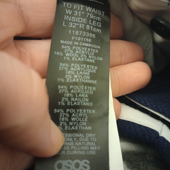 ASOS DESIGN High Waisted Baloon Wool Mix Twill Suit Pant size 31x32 in Navy - Picture 8 of 8